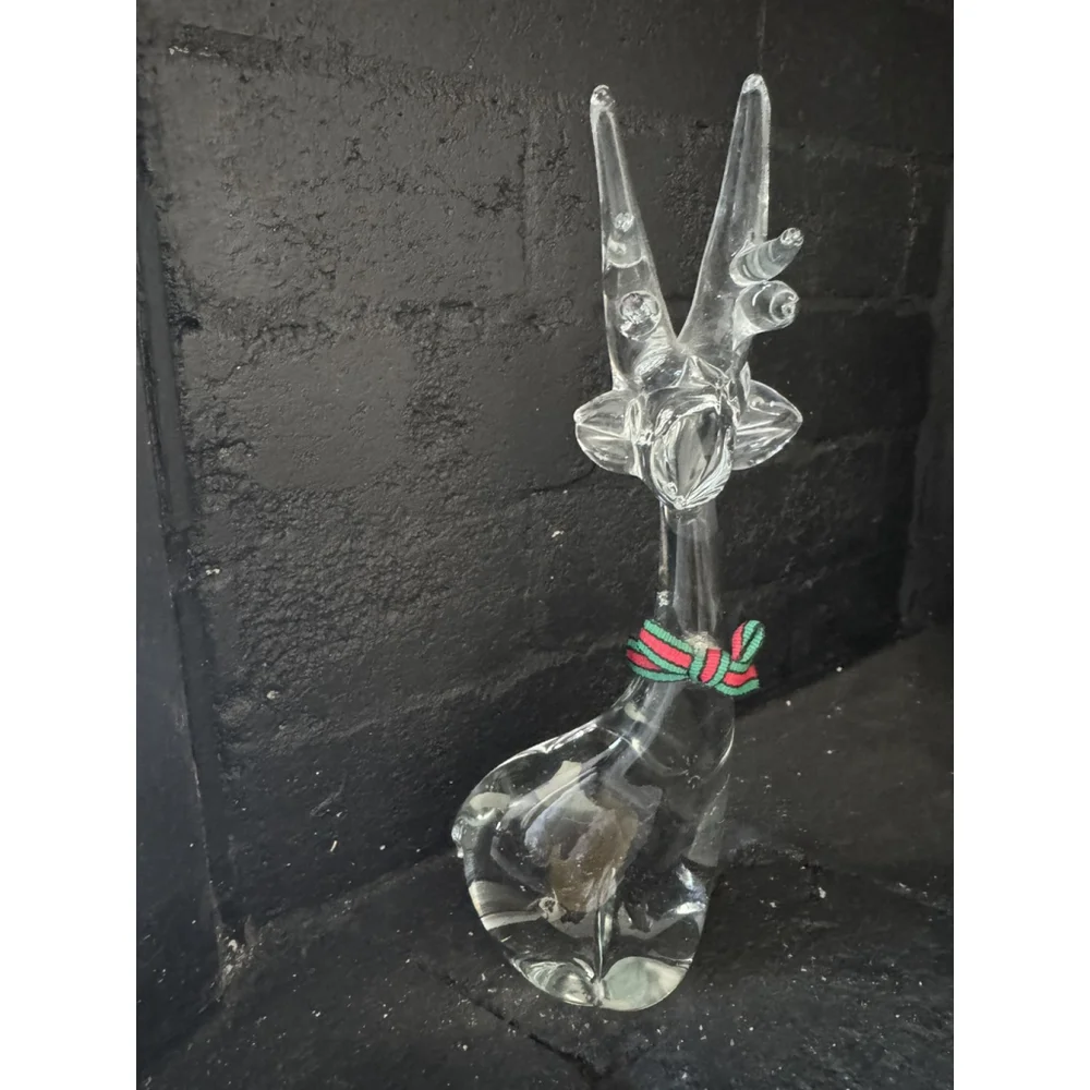 Vintage Enesco Clear Art Glass Tall Reindeer Deer Figurine 10.5